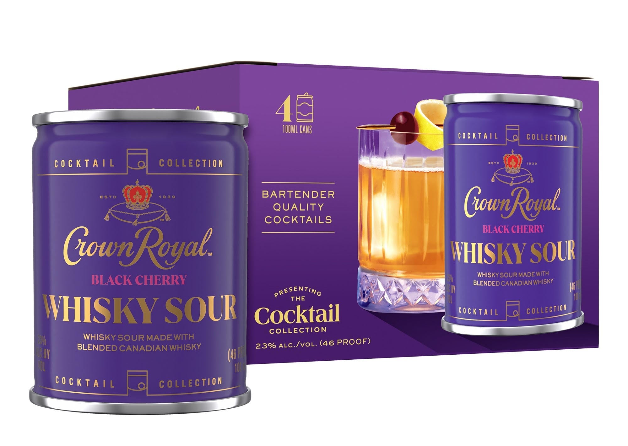 Crown Royal Whisky Sour Canned Black Cherry Cocktail 4 Pack