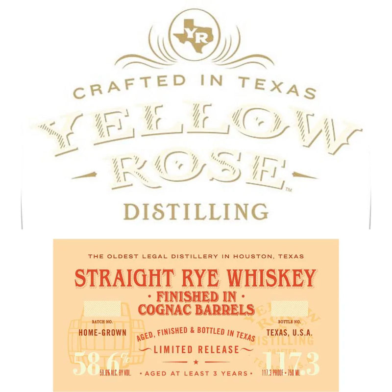 Yellow Rose Distilling Straight Rye Finished In Cognac Barrels